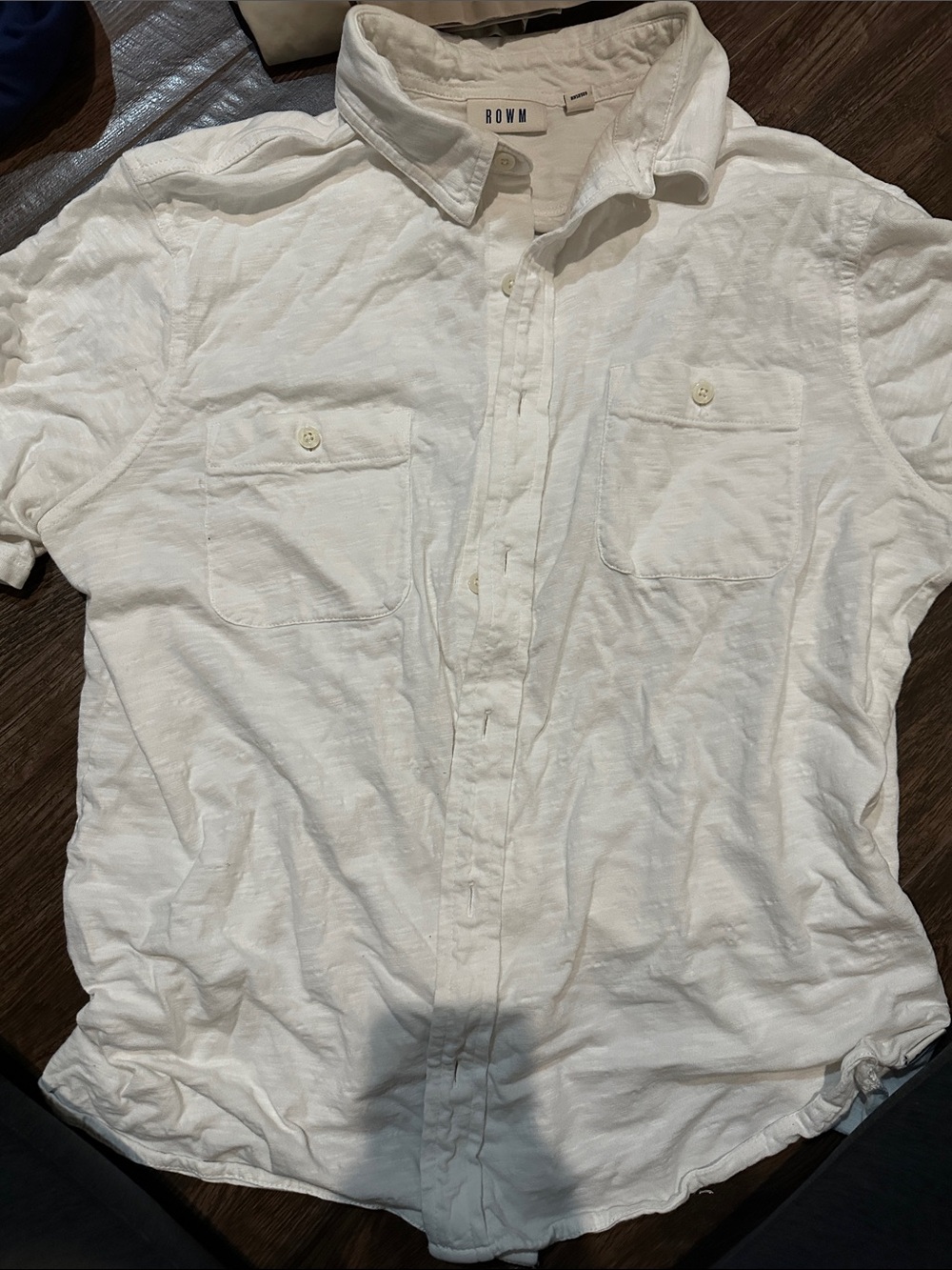 Rown White Short-Sleeve Linen-Blend Button Down Shirt